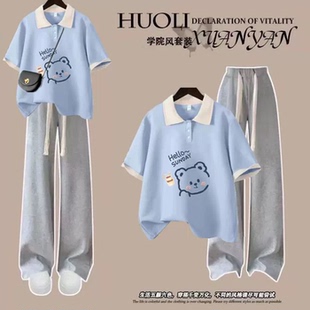 2026夏季新款女大童少女装POLO领短袖t恤初中生休闲运动两件套装