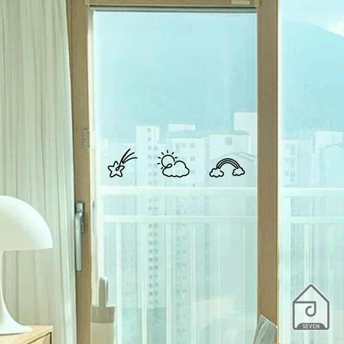 晴天星星可爱图案阳台窗户D479门玻璃厨房色门防撞移醒目撞贴纸