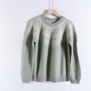 不褪换 费而岛花纹针织衫 外贸英 80羊毛秋冬毛衣 女 单 瑕疵清