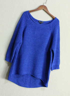 外贸Phas*ht莼元 英锅 圆领插肩七分袖套头针织衫女 春秋宽松上衣