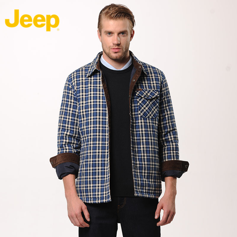 JEEP/吉普男士户外休闲翻领修身格子间棉外套棉服 JW8WJ250
