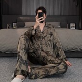 薄款 长袖 长裤 维多利亚桑蚕丝睡衣男复古风春秋款 可外穿居家服套装