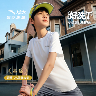 青少年短袖 新款 2026夏装 好洗T安踏儿童户外短t运动速干男童短袖