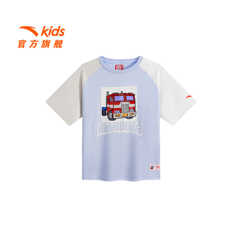 变形金刚安踏儿童男小童针织短袖衫2025夏款透气舒适男孩纯棉短T