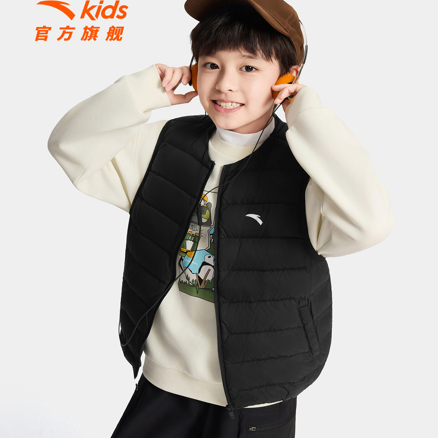 安踏儿童男女童轻薄羽绒马甲2025秋冬新款舒适保暖中大童运动马甲