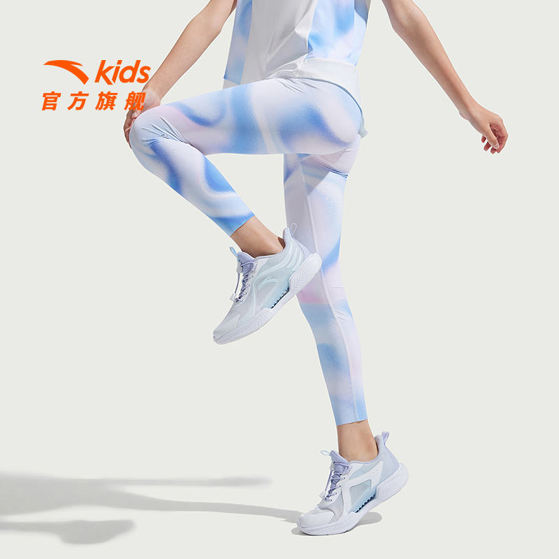 安踏儿童打底裤女大童瑜伽裤2025夏季新款女孩印花紧身裤运动裤子