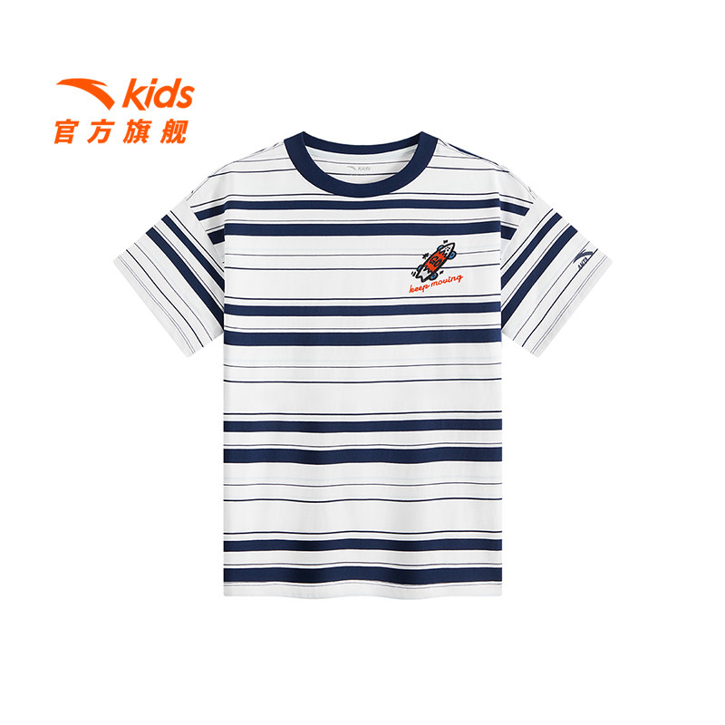 安踏儿童男大童针织短袖衫2025新款透气舒适中大童纯棉条纹短T恤,童装/婴儿装/亲子装,T恤,淘宝优惠券,粉丝福利购,淘宝优惠卷