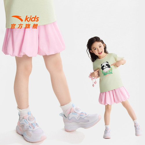 安踏女小童花苞短裤夏薄款灯笼裤