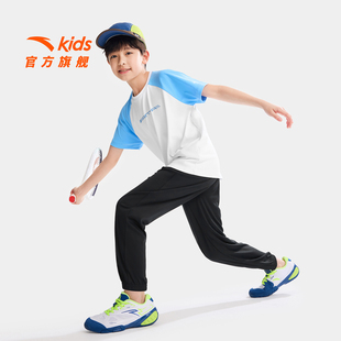 安踏儿童男女童针织运动套2026夏季新款透气儿童速干短袖长裤套装
