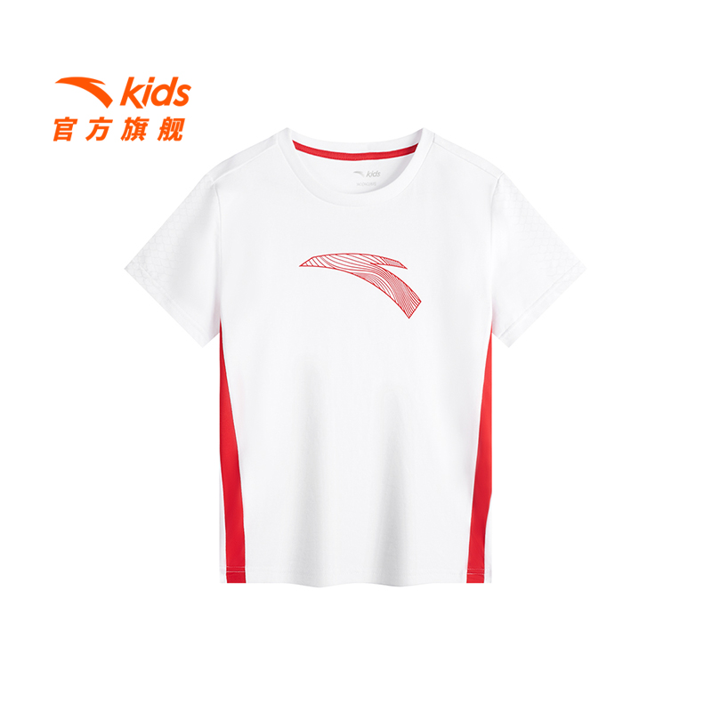 安踏儿童男女童针织短袖衫2025夏季款透气舒适中大童纯棉运动短T