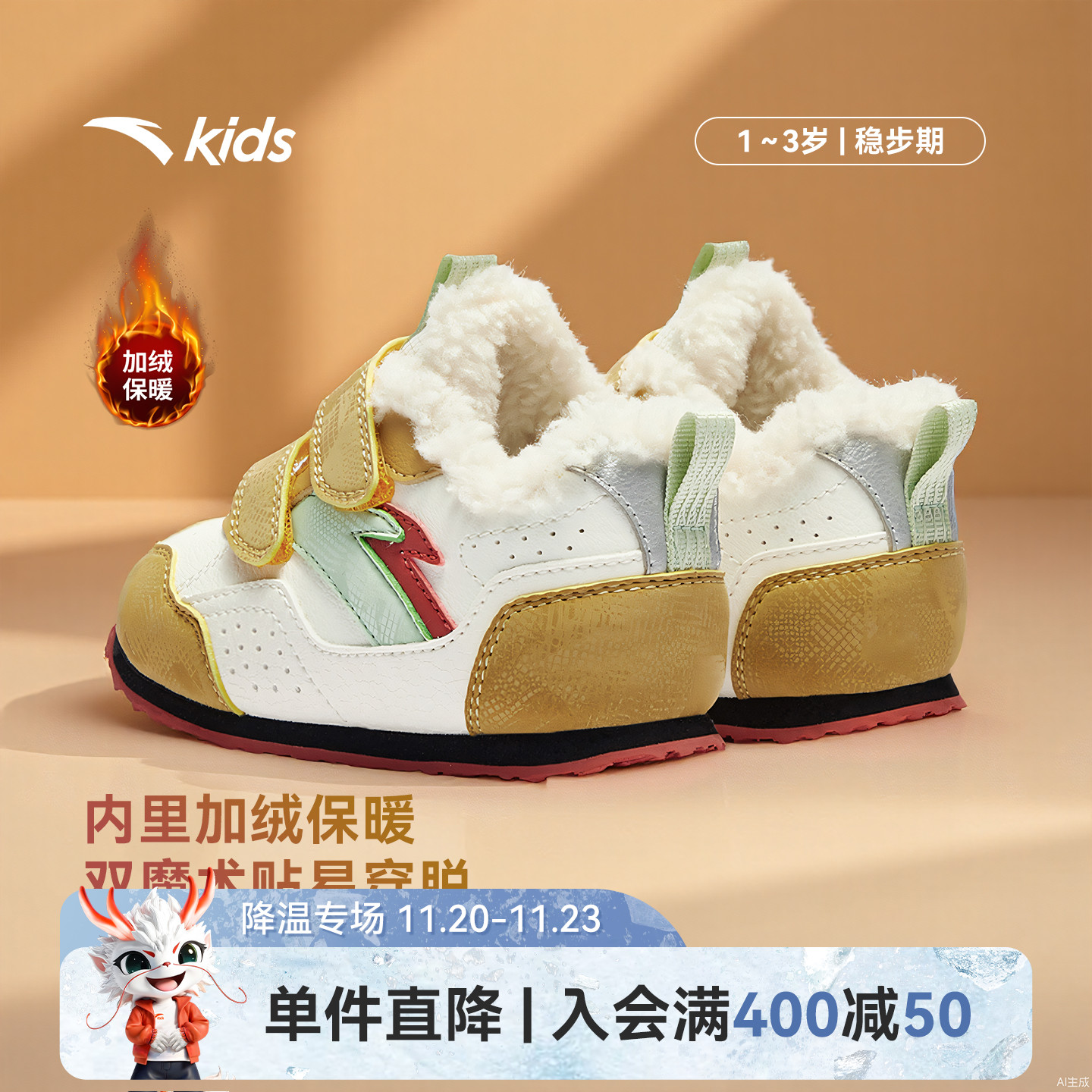 安踏学步鞋加绒保暖二棉鞋