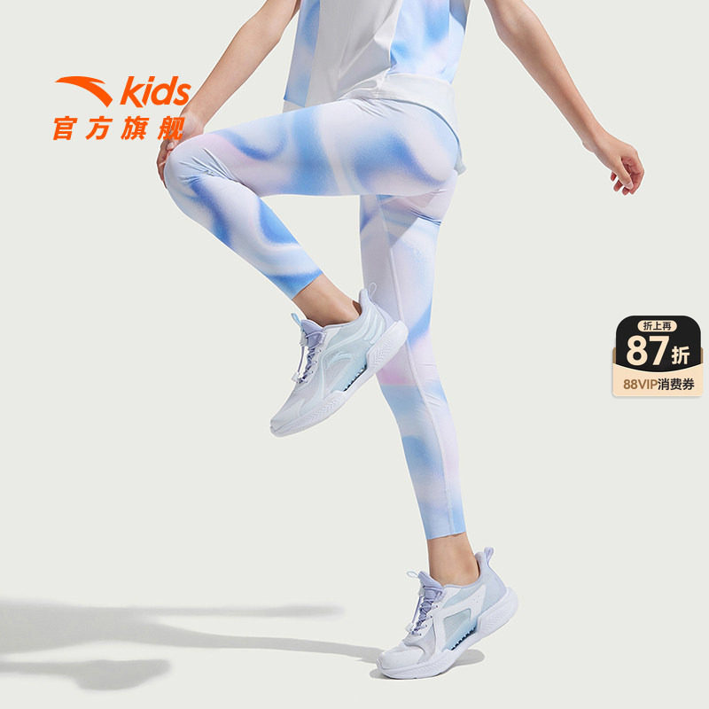 安踏儿童打底裤女大童瑜伽裤2026夏季新款女孩印花紧身裤运动裤子