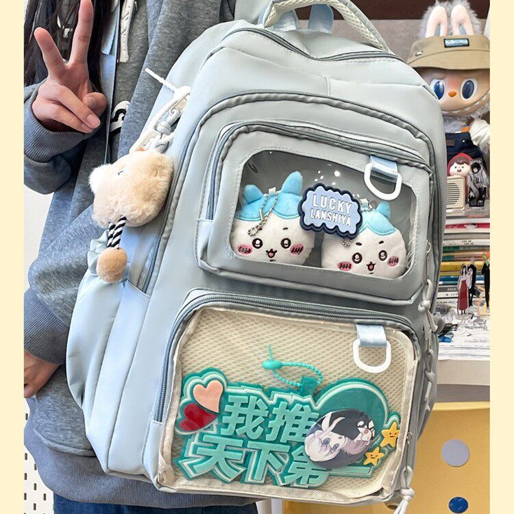 双肩包2025新款学院风书包少女百搭透明痛包学生上课半坡女包