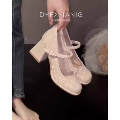 法式玛丽珍高跟鞋女圆头