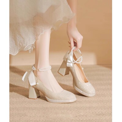 防水台高跟鞋订婚日常可穿婚鞋