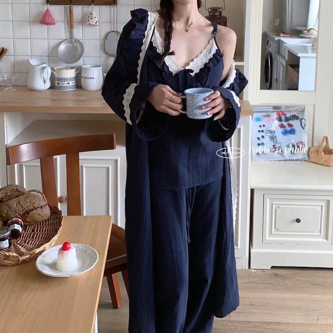 韩系甜美可爱少女款双层棉布秋季睡衣/家居服套装