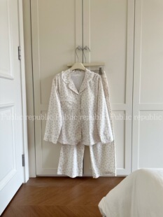 Public法式韩系田园风小翻领开衫棉质舒适自带胸垫家居服睡衣套装