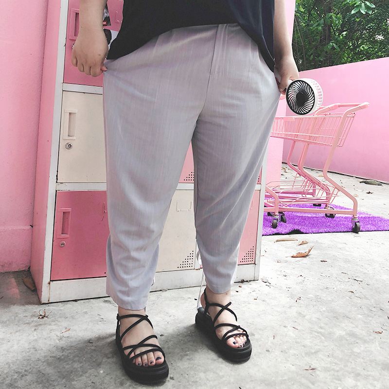 ismiuo胖mm230斤个性绑带九分裤夏大码女装ins超火日韩9分裤通勤
