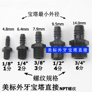 NPT外螺纹宝塔直接 美标塑料外牙软管接头 美制外丝软管水咀直接