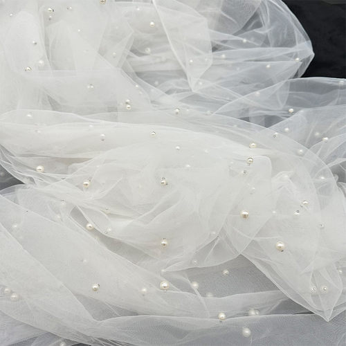 3米宽网纱钉珠布料白色珍珠纱幔婚庆装饰纱布背景布幼儿园环创diy