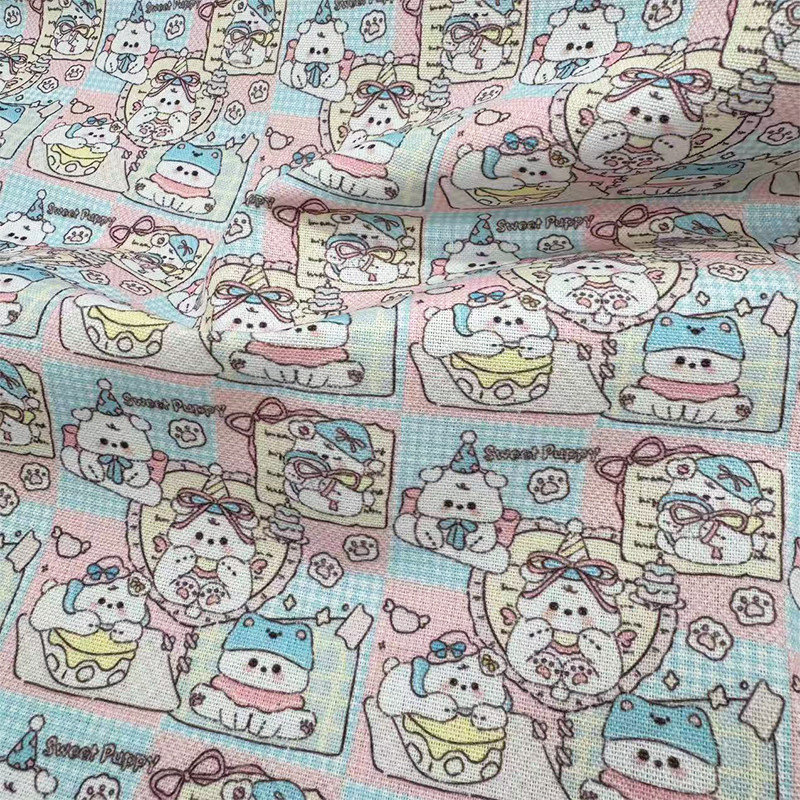 独家版权原创卡通ins印花布加密棉麻布料diy手工布包包书皮布桌布