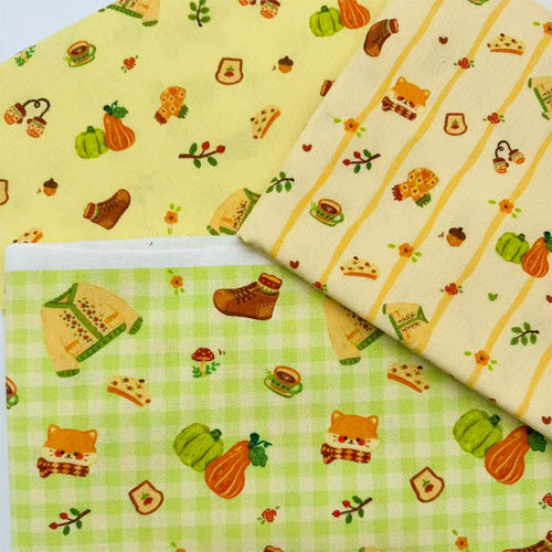 原创版权秋日森系田园童话风加密棉麻布料diy手工印花布包书布头