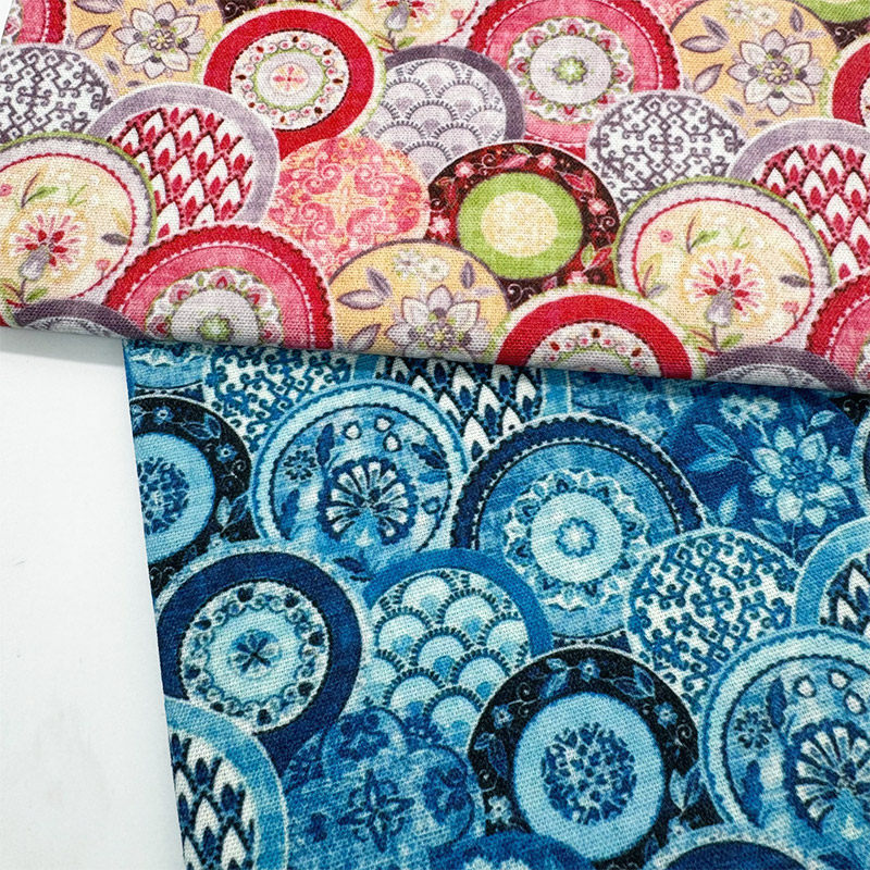 国风彩色瓷盘印花布加密棉麻布料装饰沙发布桌布面料diy手工布头,居家布艺,海绵垫/布料/面料/手工diy,淘宝优惠券,粉丝福利购,淘宝优惠卷