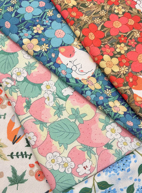 卡通龙猫印花布加密棉麻布料装饰桌布沙发布窗帘面料diy书皮包布