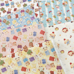 萌宠童话风印花布加密棉麻布料装饰布桌布面料diy手工布头窗帘布