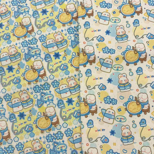 原创独家授权童趣元气ins印花面料加密棉麻布料diy手工布头包包布