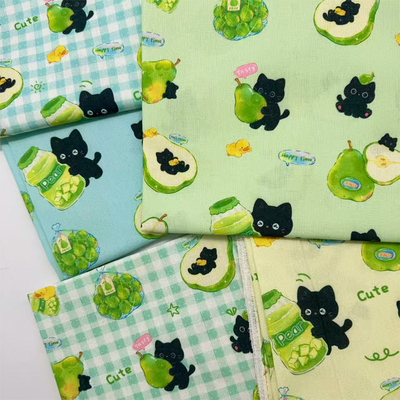 原创版权日系青梨小黑猫ins风加密棉麻布料diy手工布头装饰包包布