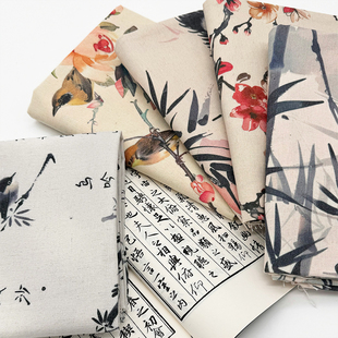 新中式花鸟竹林桌布布艺加密棉麻布料轻奢高级感餐桌布长方形餐布