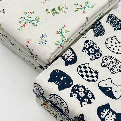 加密棉麻布料田园花布桌布窗帘沙发面料diy手工布头清仓处理挂布