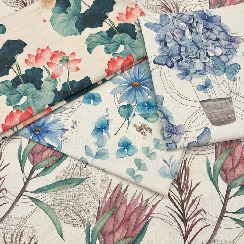 中式手绘风格加密棉麻布料装饰门帘布桌布窗帘沙发盖布diy花布头