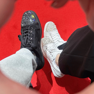 cl红底鞋2026春新款水钻低帮水晶潮流牛皮运动情侣款休闲系带板鞋