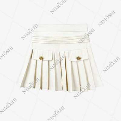 NIMOSHI【高定】毛呢百褶裙女秋冬高腰a字小香风半身裙 K0011