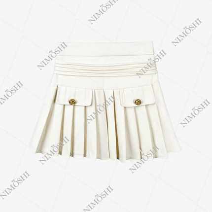 NIMOSHI【高定】毛呢百褶裙女秋冬高腰a字小香风半身裙 K0011