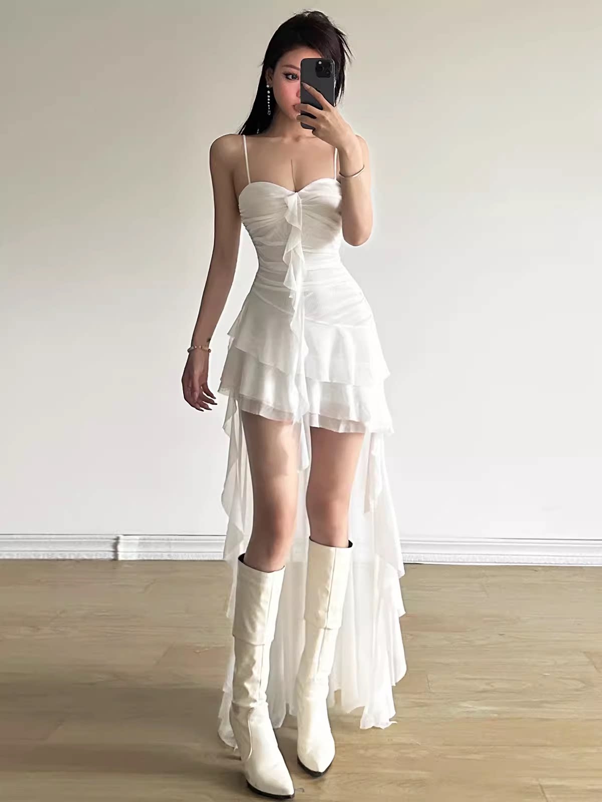 连衣裙女小众修身显瘦不规则裙