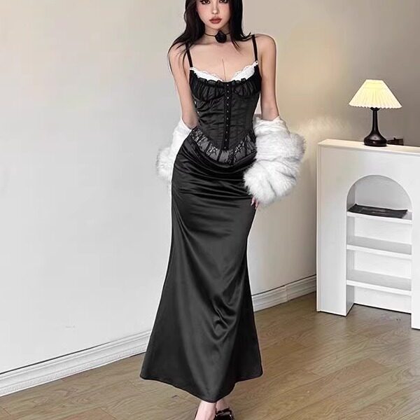 红色蕾丝鱼骨胸衣内搭辣妹欧美性感纯欲吊带背心女高级感抹胸上衣