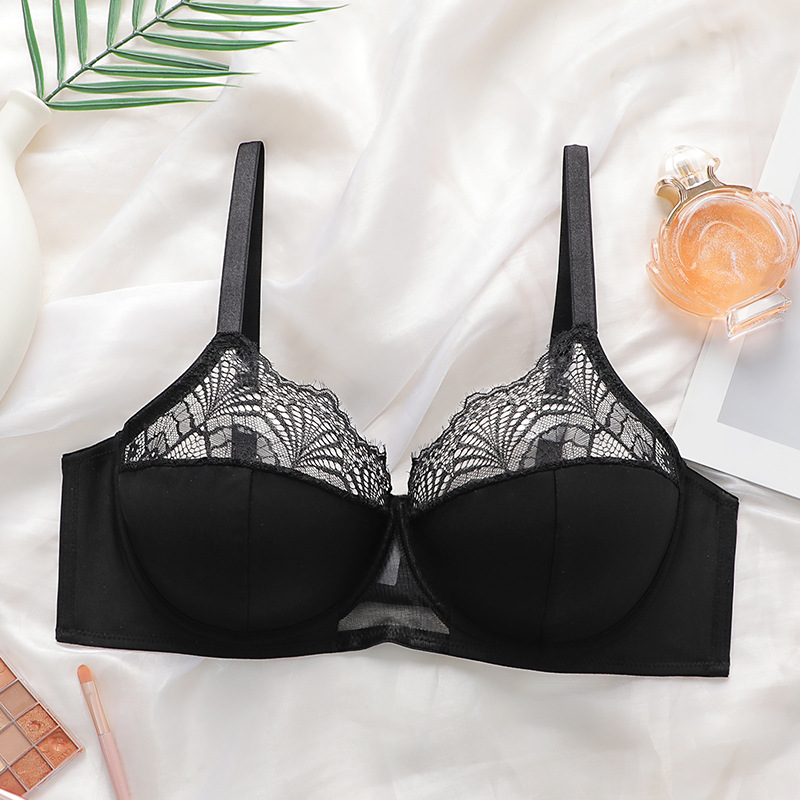 性感薄款聚拢无痕蕾丝内衣女法式软钢圈大胸显小防下垂大码文胸罩