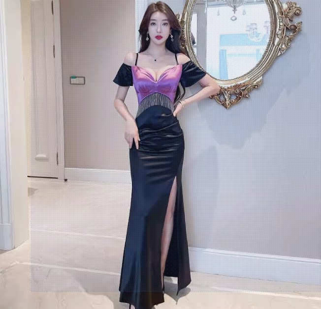 2026年足浴新款气质晚礼服性感连衣裙女佳丽开叉紧身包臀长裙子