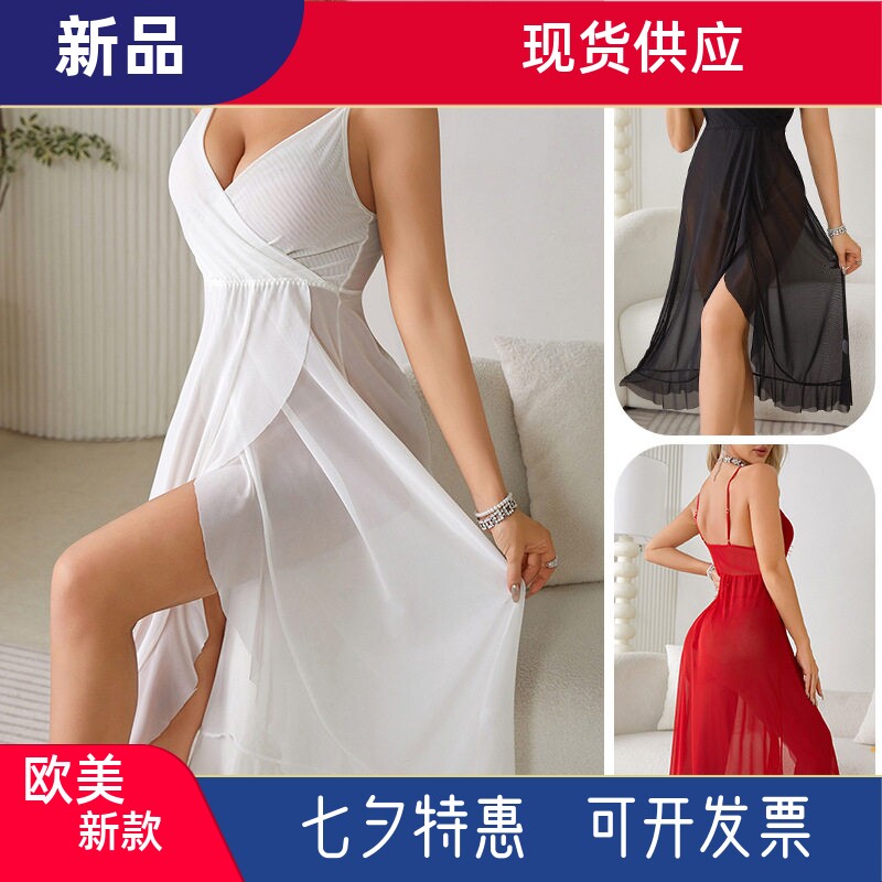 居家服装内衣欧美性感V领露背无袖吊带连衣裙香港台湾柬埔寨