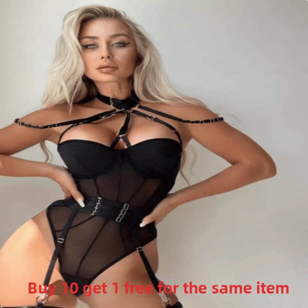 欧美ins性感夜店蹦迪酒吧表演服网纱绑带连体衣辣妹挂脖背心上衣