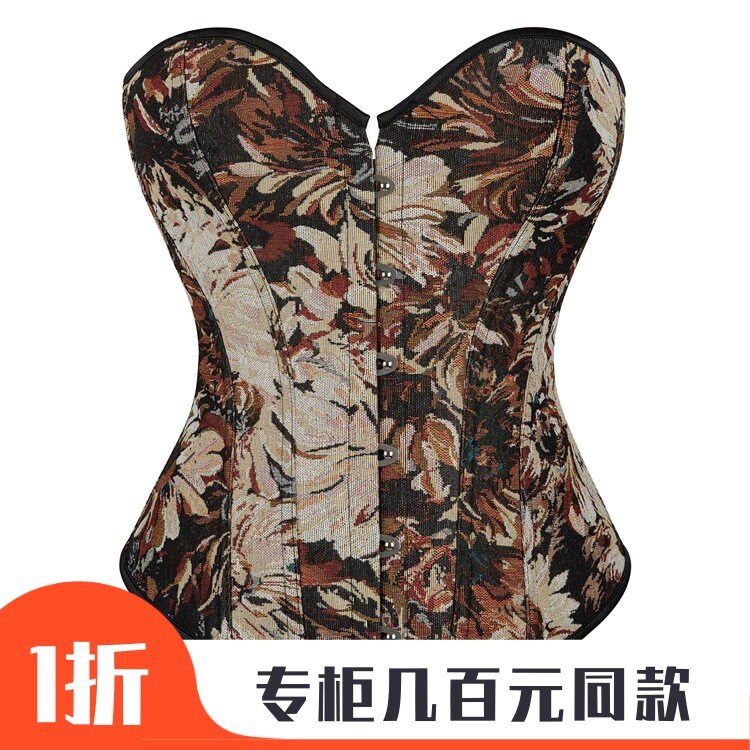新款式咖啡色花瓣彩绘宫廷束身美体托胸塑身衣速卖通跨境货