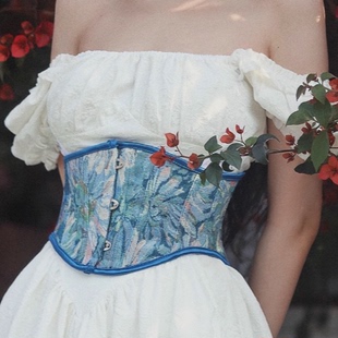 拍照出片裙子好搭档温柔风莫奈油画提花复古鱼骨束腰短腰封Corset