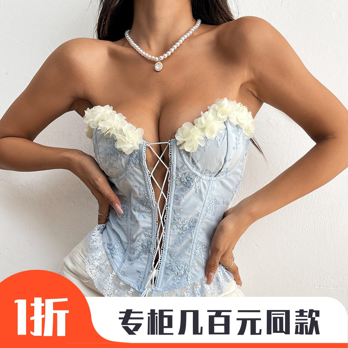 上衣女夏季纯欲甜辣风鱼骨抹胸