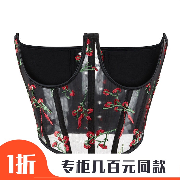 欧式网纱刺绣鱼骨胸衣宫廷束腰马甲外穿塑身上衣性感透视腰封内衣