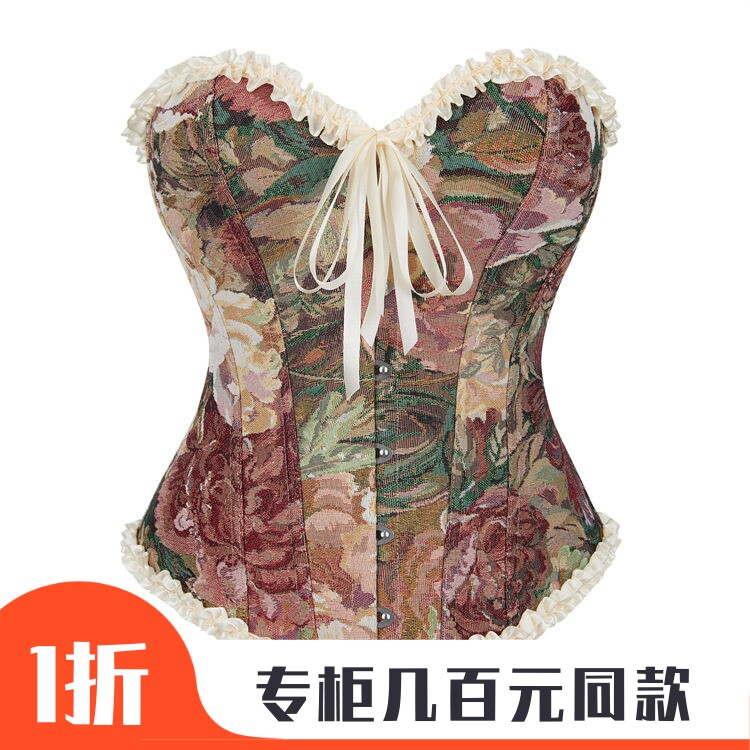 油画束胸衣宫廷鱼骨花边美体束腰托胸女士宫廷马甲胸衣网红主播同