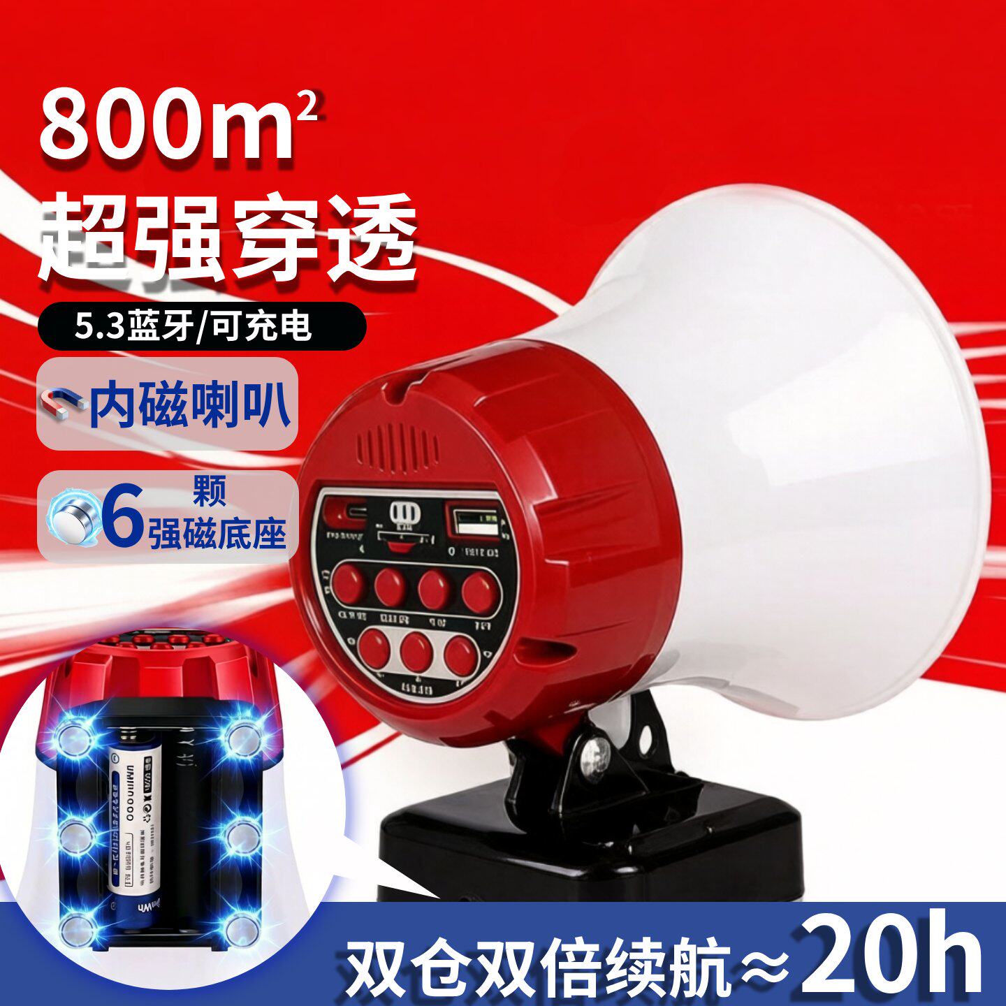 双钻喇叭摆摊用车载扩音器户外宣传叫卖喇叭高音喊话录音器扬声器