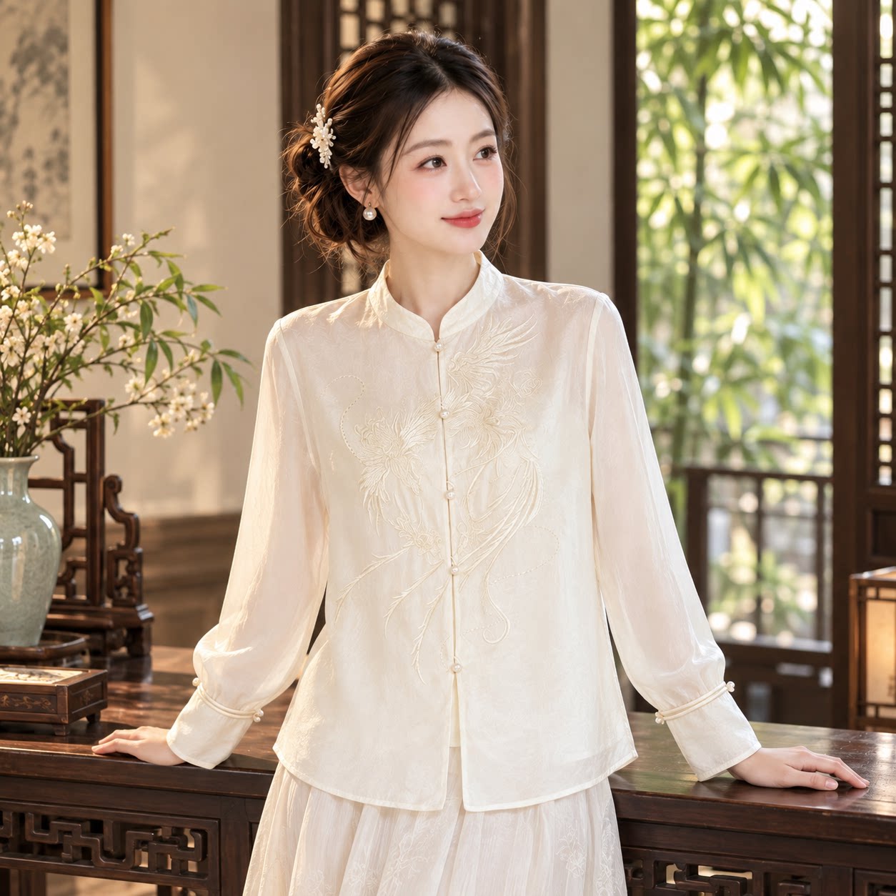 新中式立领衬衫女薄款2026秋季
